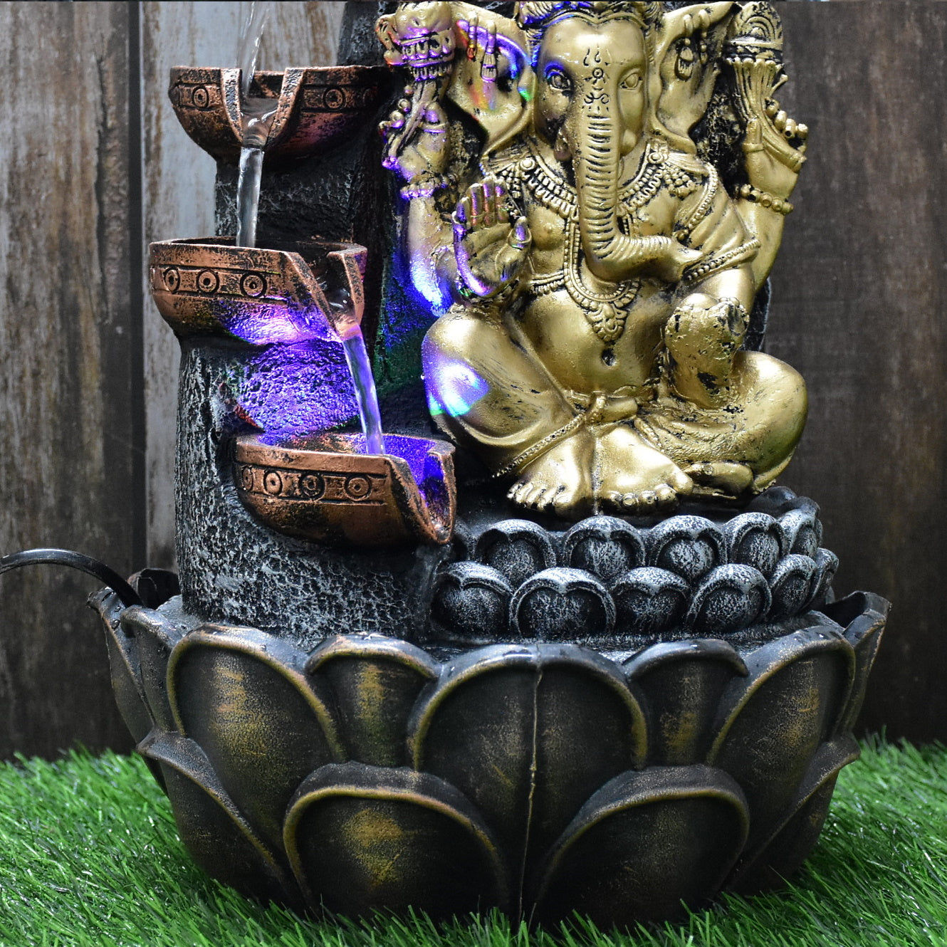 Ganesha Water Fountain (Model 1) : 42 CM, Golden-Silver