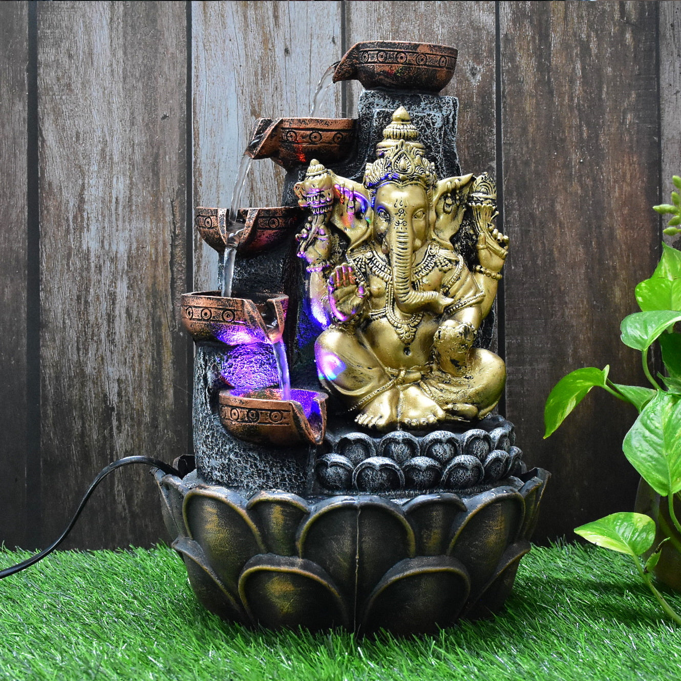 Ganesha Water Fountain (Model 1) : 42 CM, Golden-Silver