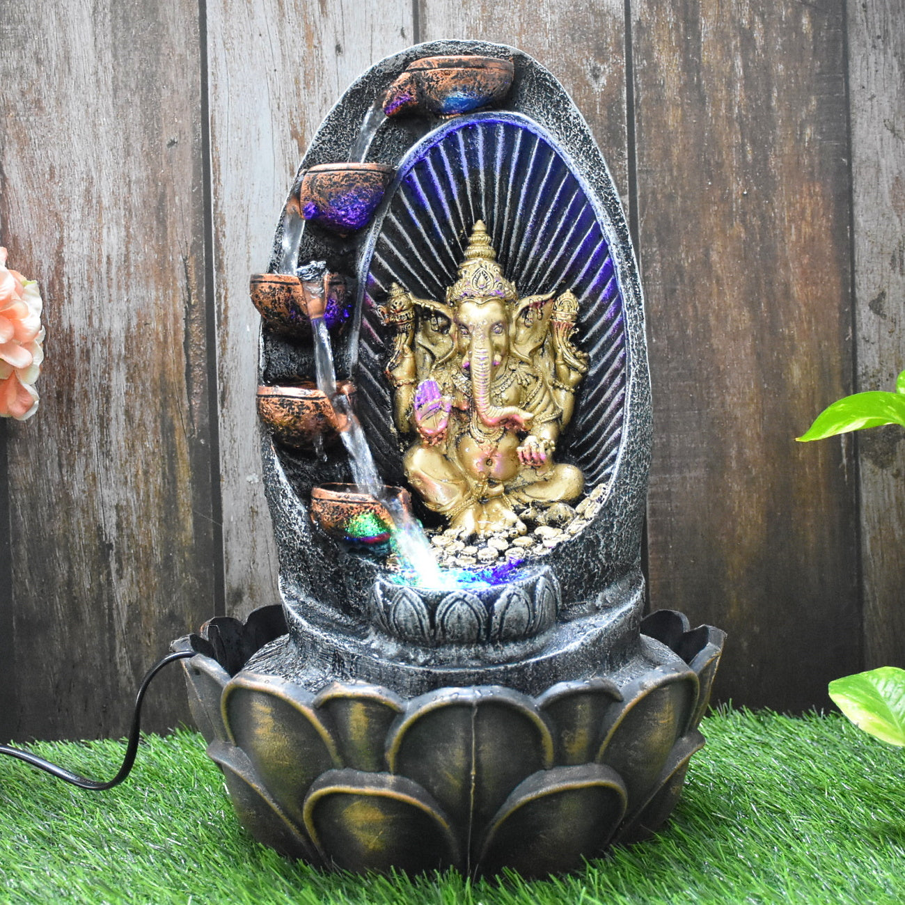 Ganesha Water Fountain (Model 2) : 42 CM, Golden-Silver