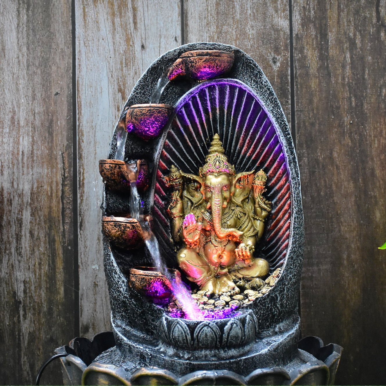 Ganesha Water Fountain (Model 2) : 42 CM, Golden-Silver