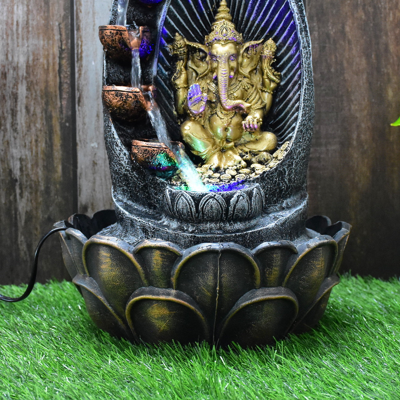 Ganesha Water Fountain (Model 2) : 42 CM, Golden-Silver