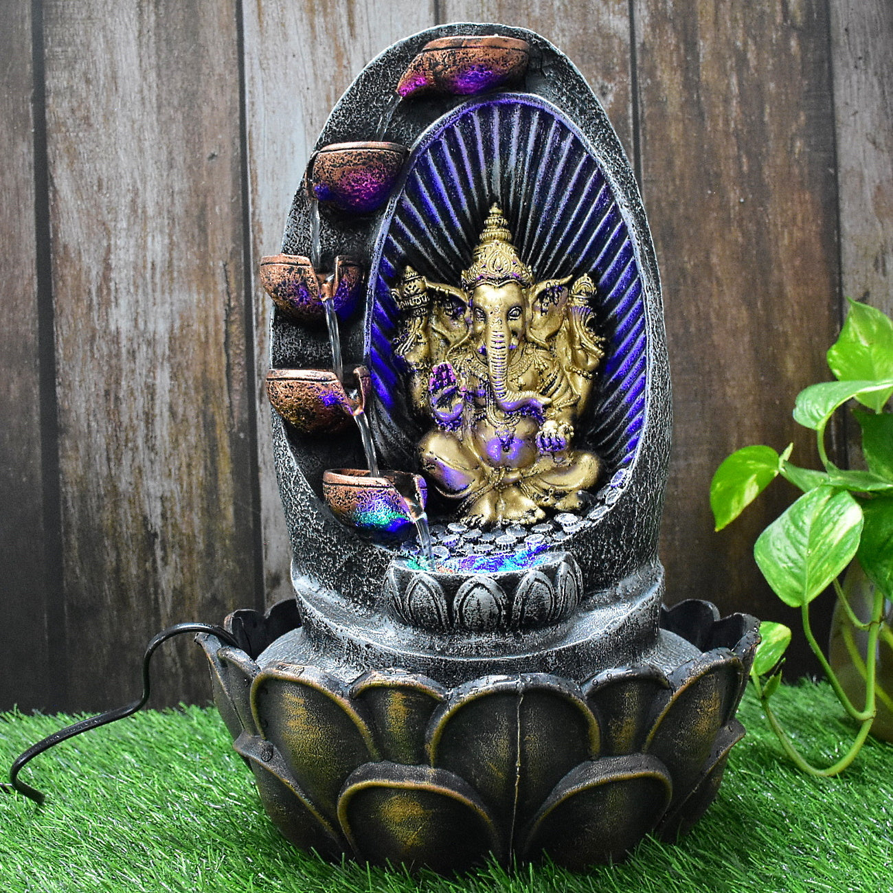 Ganesha Water Fountain (Model 3) : 42 CM, Golden-Silver
