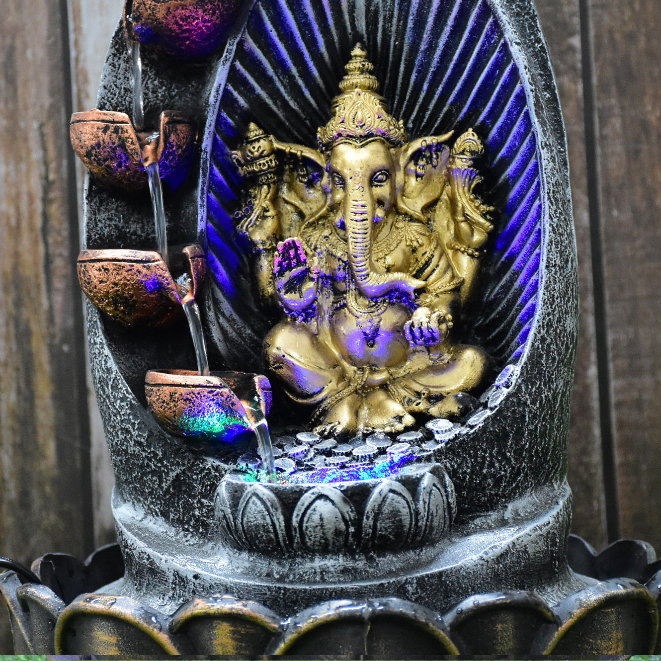 Ganesha Water Fountain (Model 3) : 42 CM, Golden-Silver