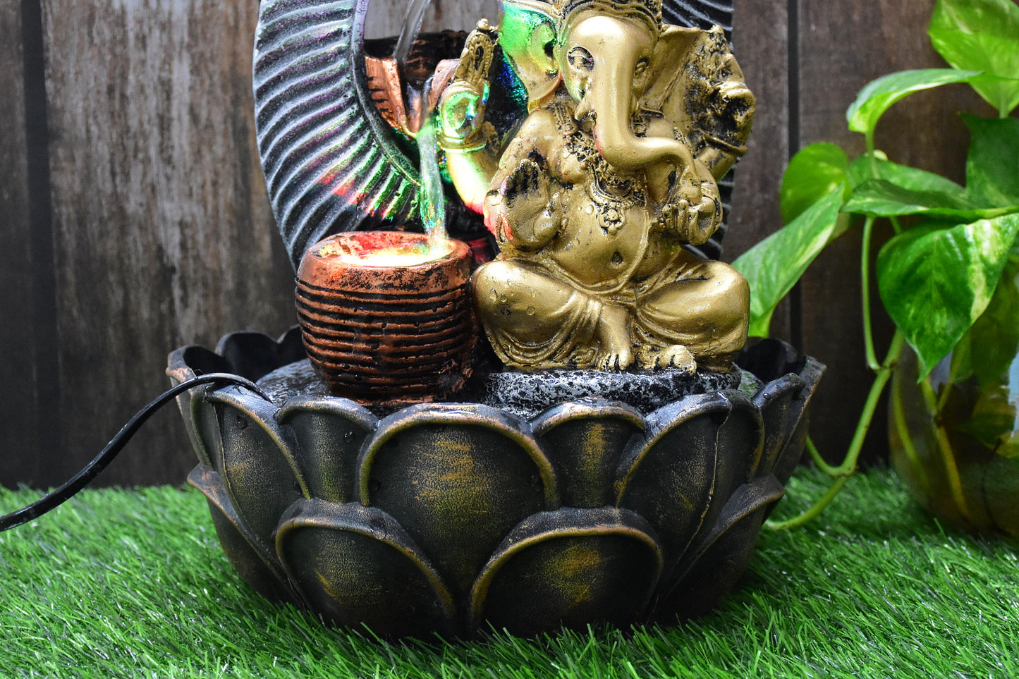 Ganesha Water Fountain (Model 4) : 42 CM, Golden-Silver
