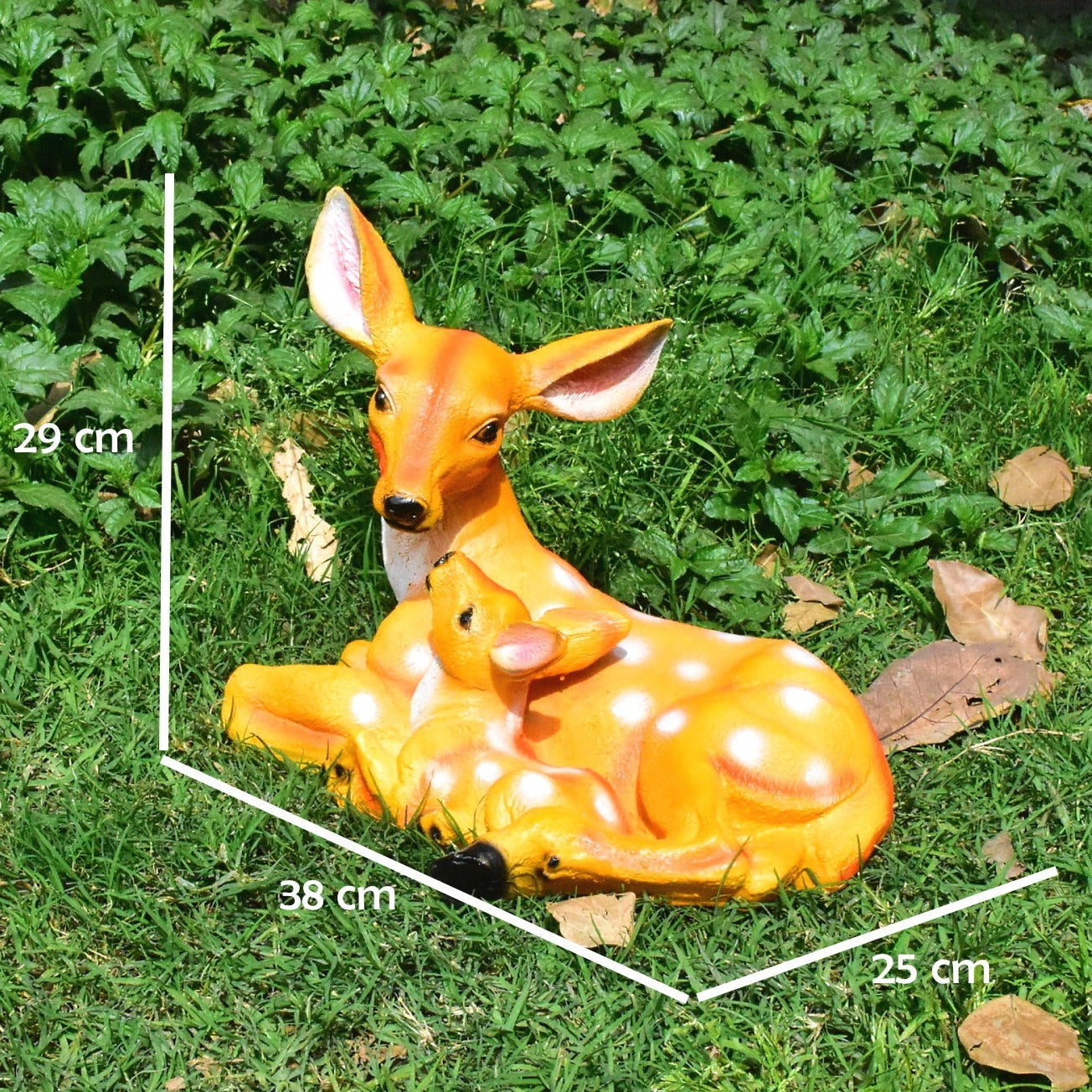 Sitting Mother and Baby Deer Polyresin Garden Statue