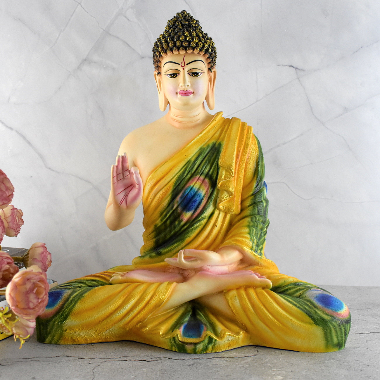 2 Feet Peacock Feather SERENE BLESSING BUDDHA