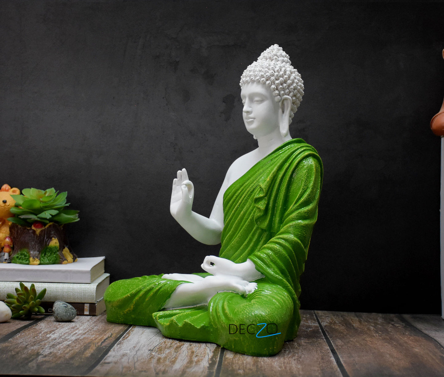 The Healing Spirit Blessing Buddha Statue : 1.25 Feet, Green - Deczo