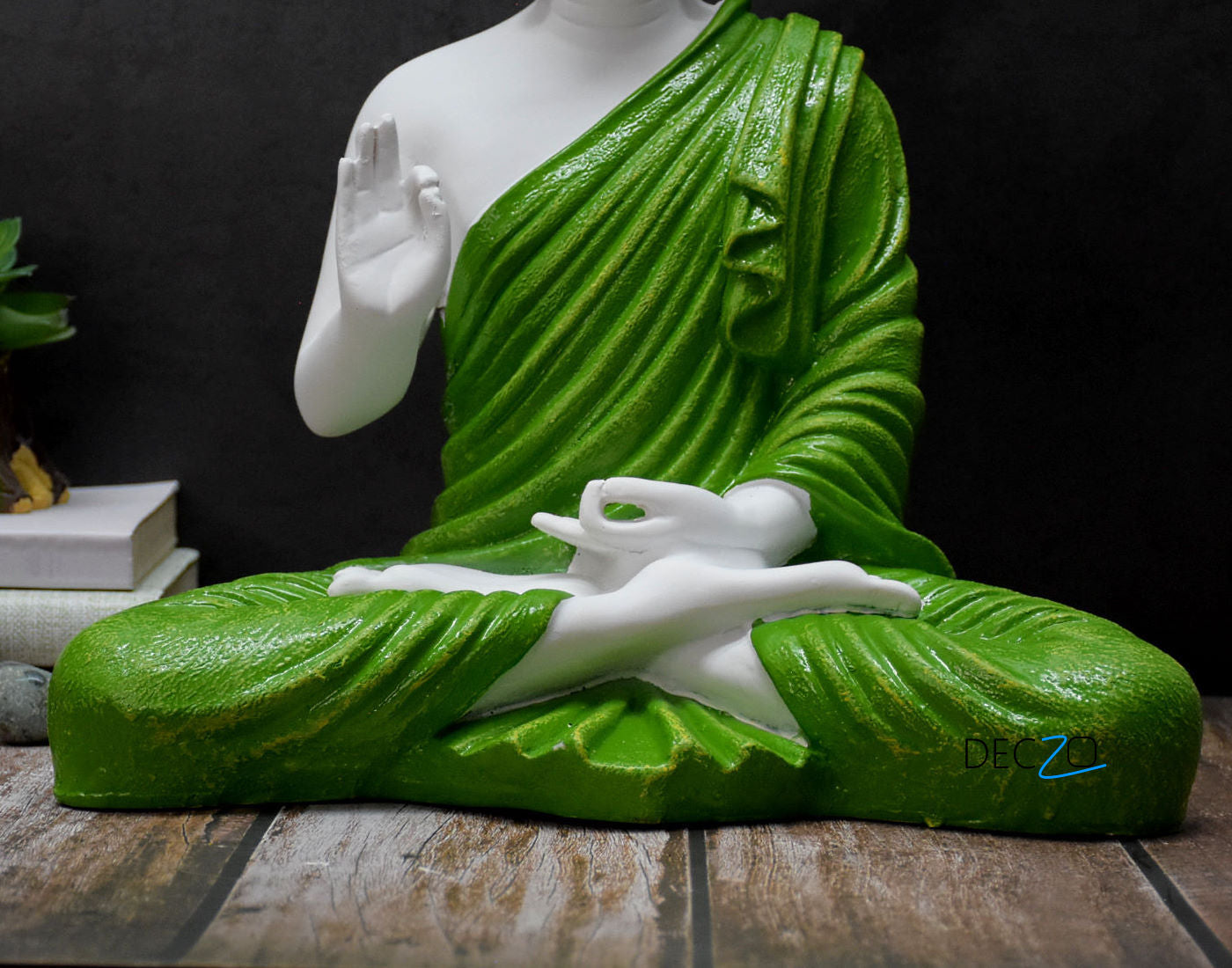 The Healing Spirit Blessing Buddha Statue : 1.25 Feet, Green - Deczo