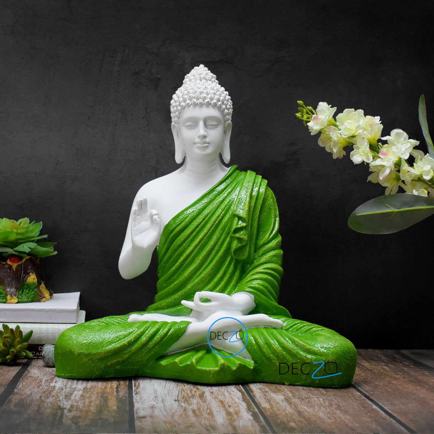 The Healing Spirit Blessing Buddha Statue : 1.25 Feet, Green - Deczo