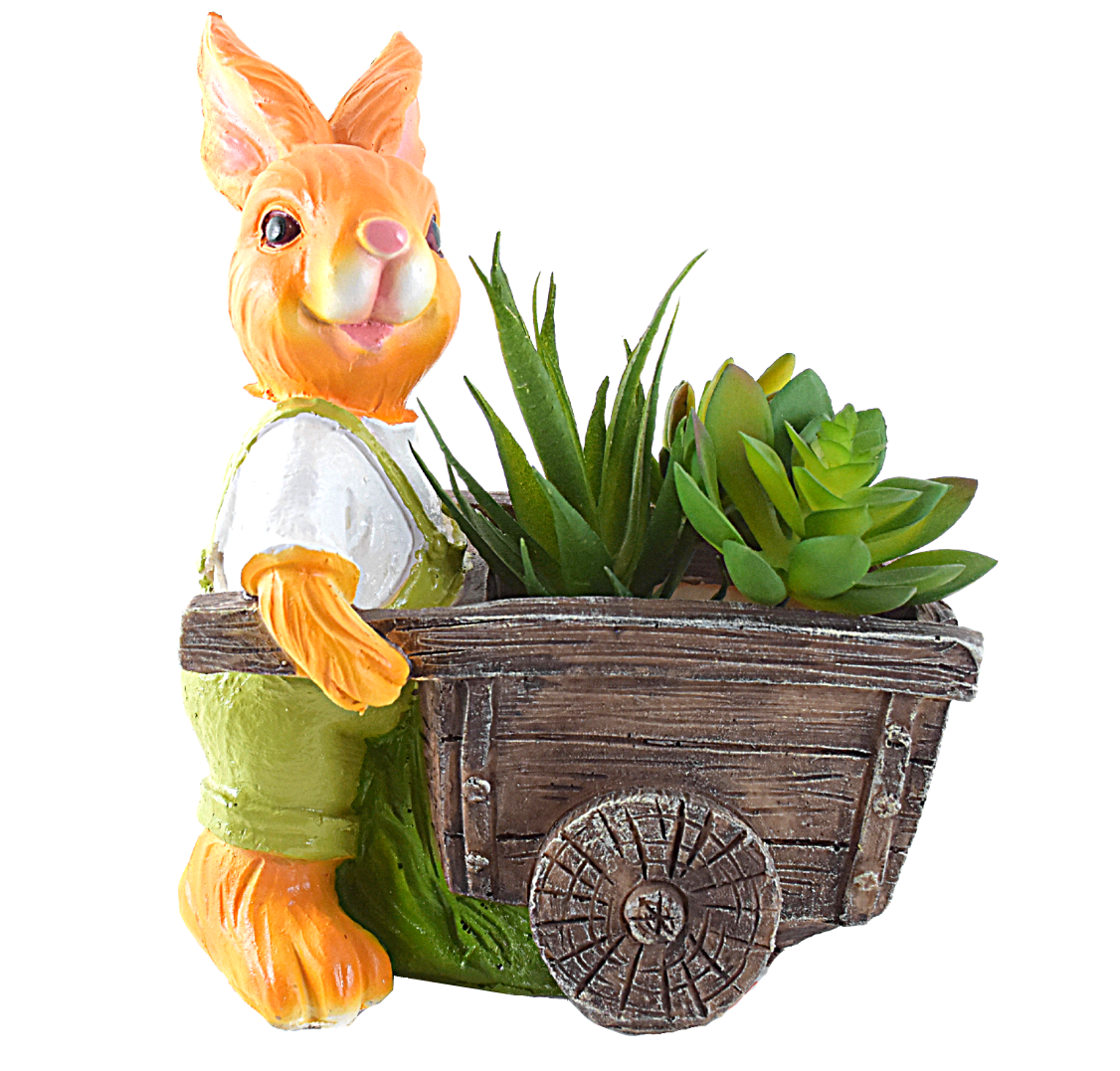 Rabbit Pushing Trolley Rickshaw Resin Pot for Kids Room, Table Decor, Gift - Deczo