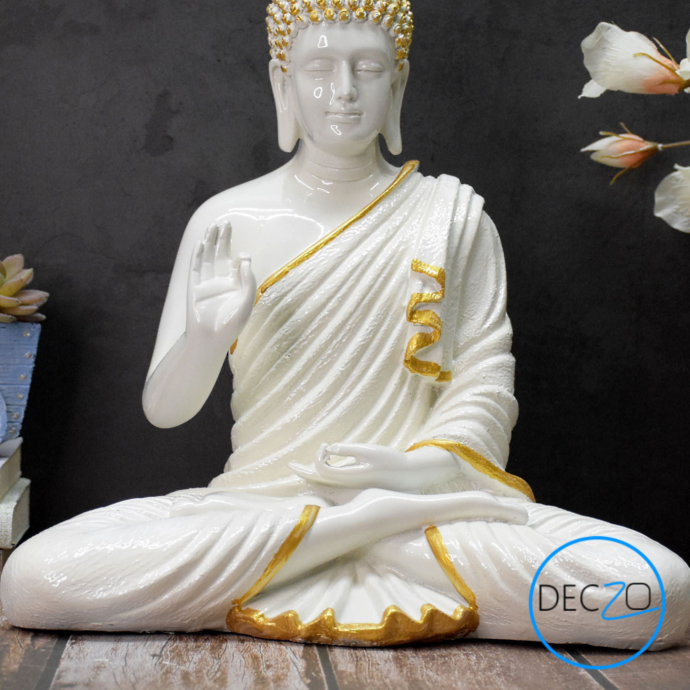 The Healing Spirit Blessing Buddha Statue : 1.25 Feet, Glossy White - Deczo