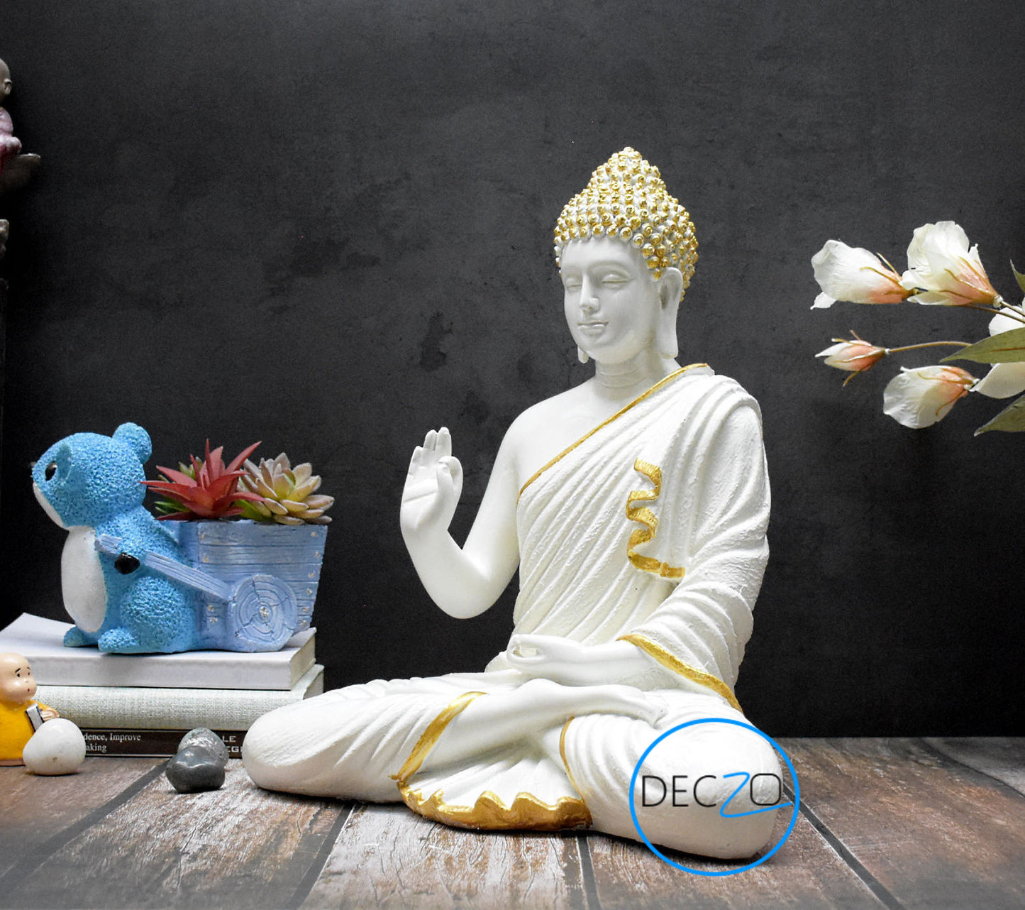 The Healing Spirit Blessing Buddha Statue : 1.25 Feet, Glossy White - Deczo