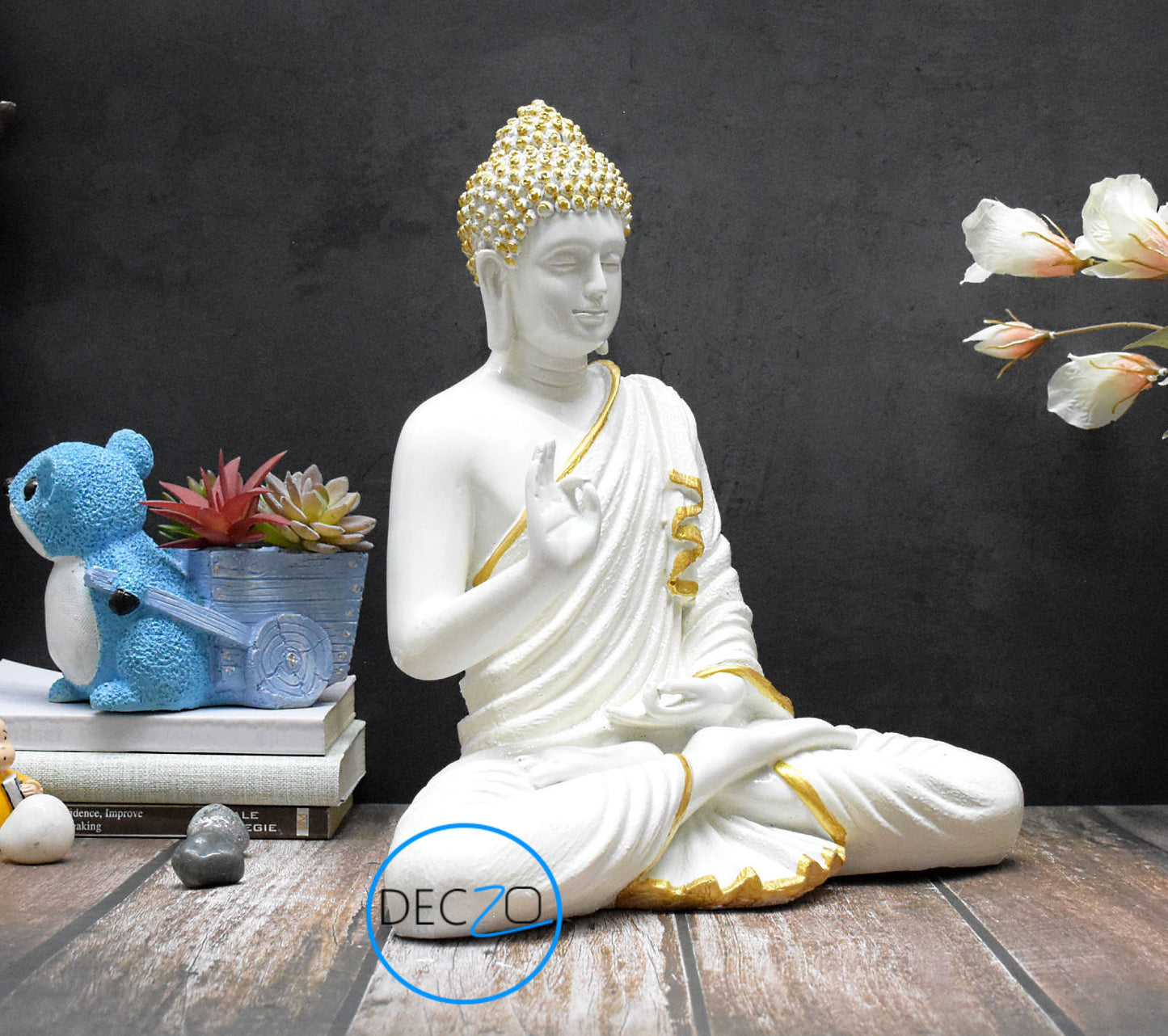 The Healing Spirit Blessing Buddha Statue : 1.25 Feet, Glossy White - Deczo