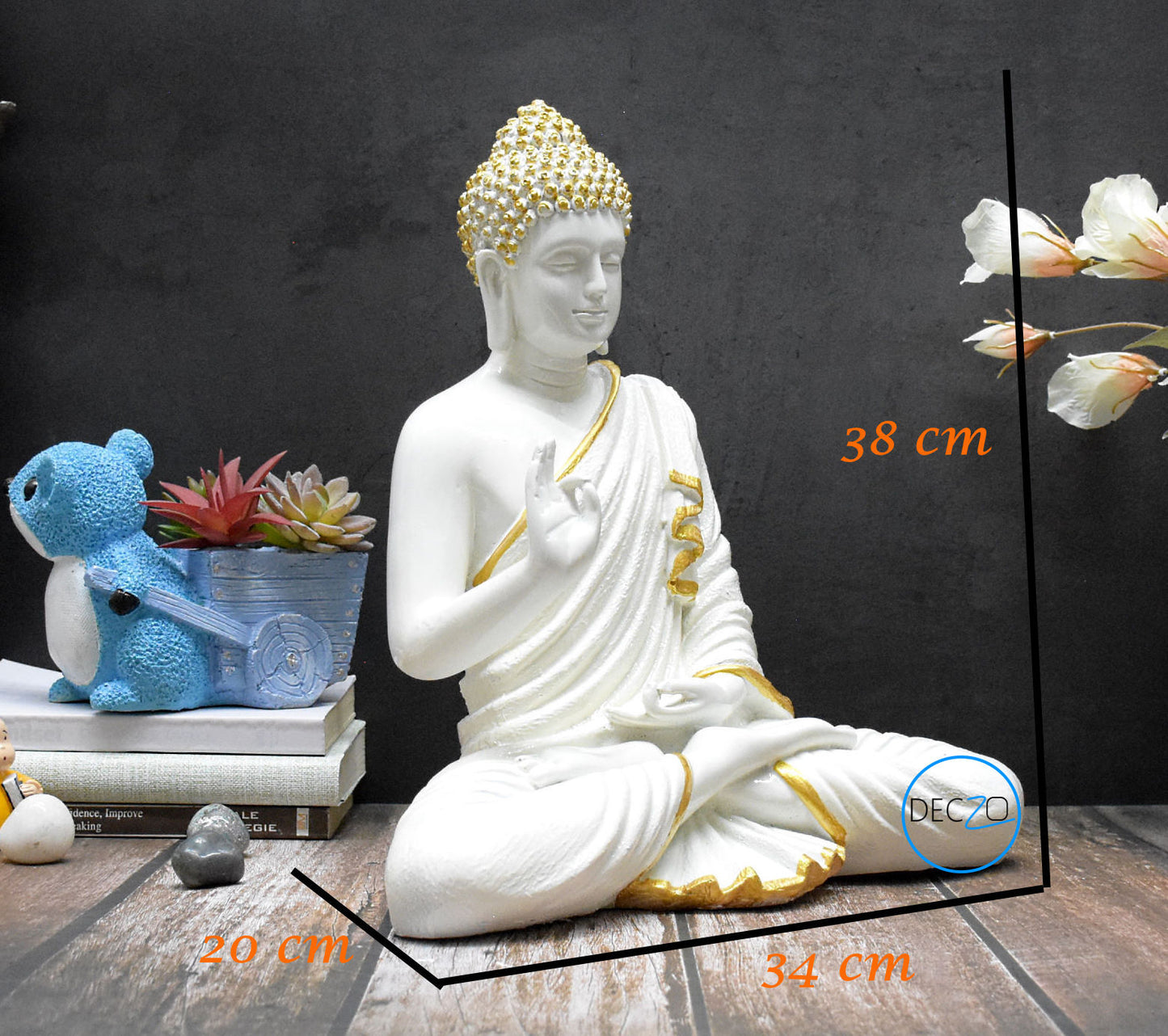 The Healing Spirit Blessing Buddha Statue : 1.25 Feet, Glossy White - Deczo