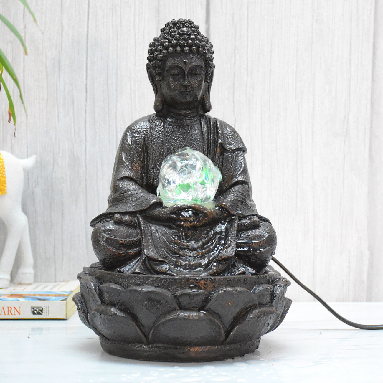 Buddha Table Top Water Fountain : 28 CM, Brown