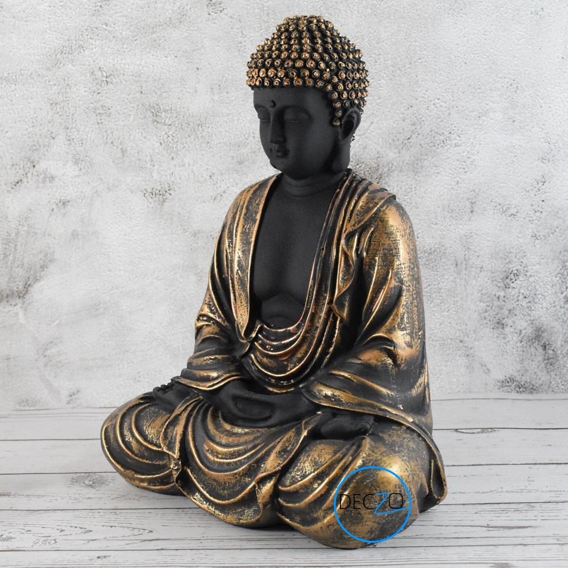Hand Carved Sitting Buddha -35 CM, Black and Copper