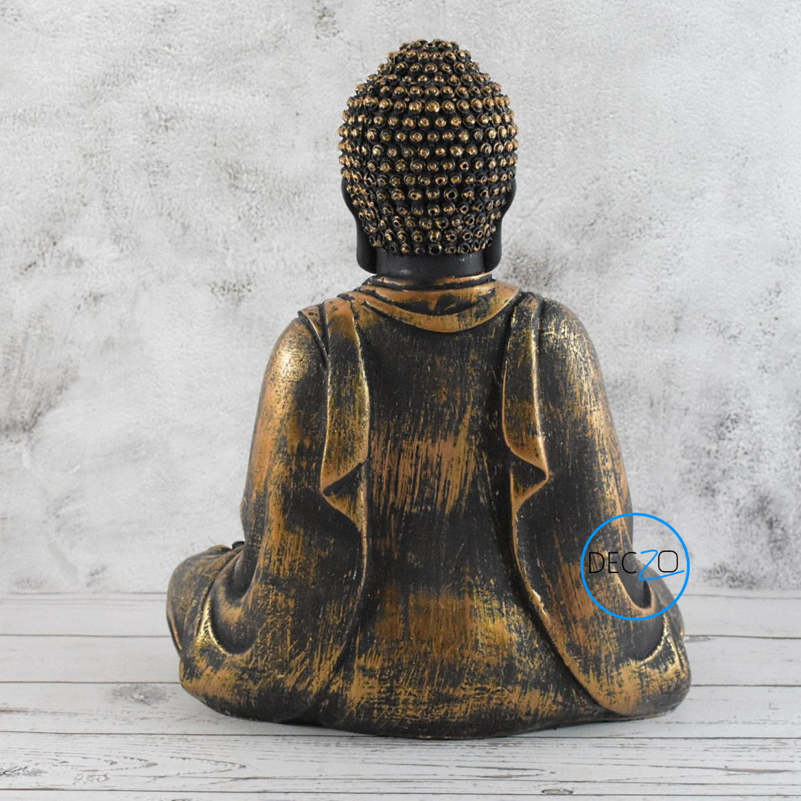 Hand Carved Sitting Buddha -35 CM, Black and Copper