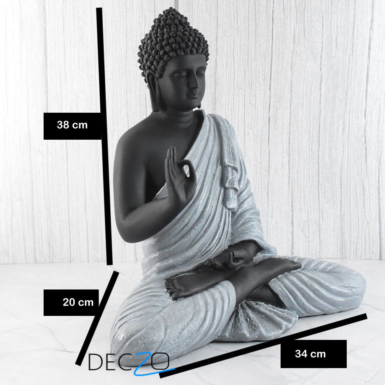 Big Size Meditating Buddha Idol : Grey - Deczo