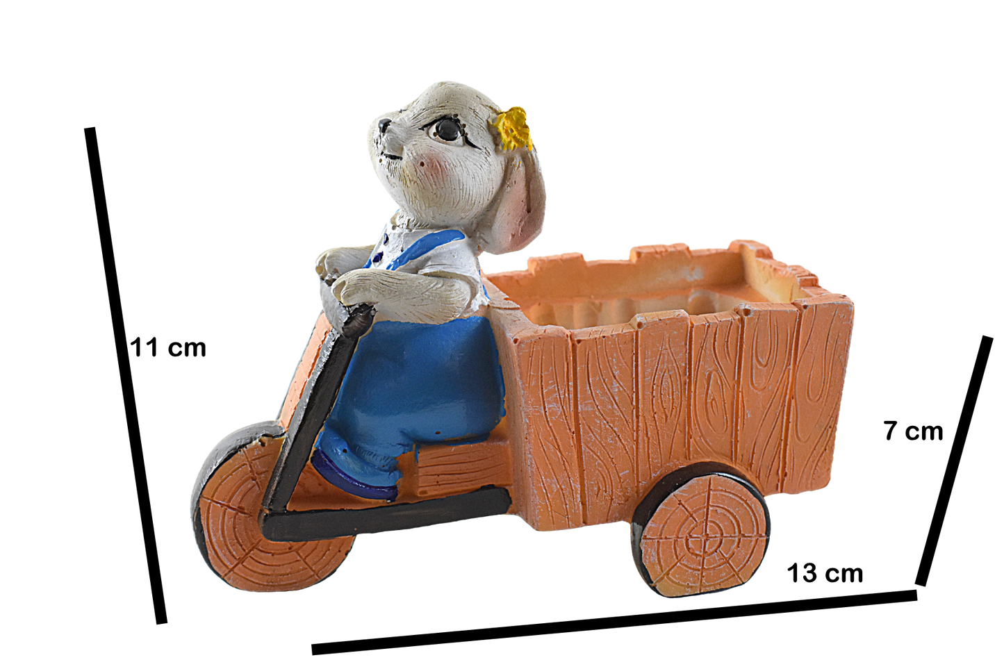 Rabbit Sitting on Battery Rickshaw Succulent Resin Pot - Deczo