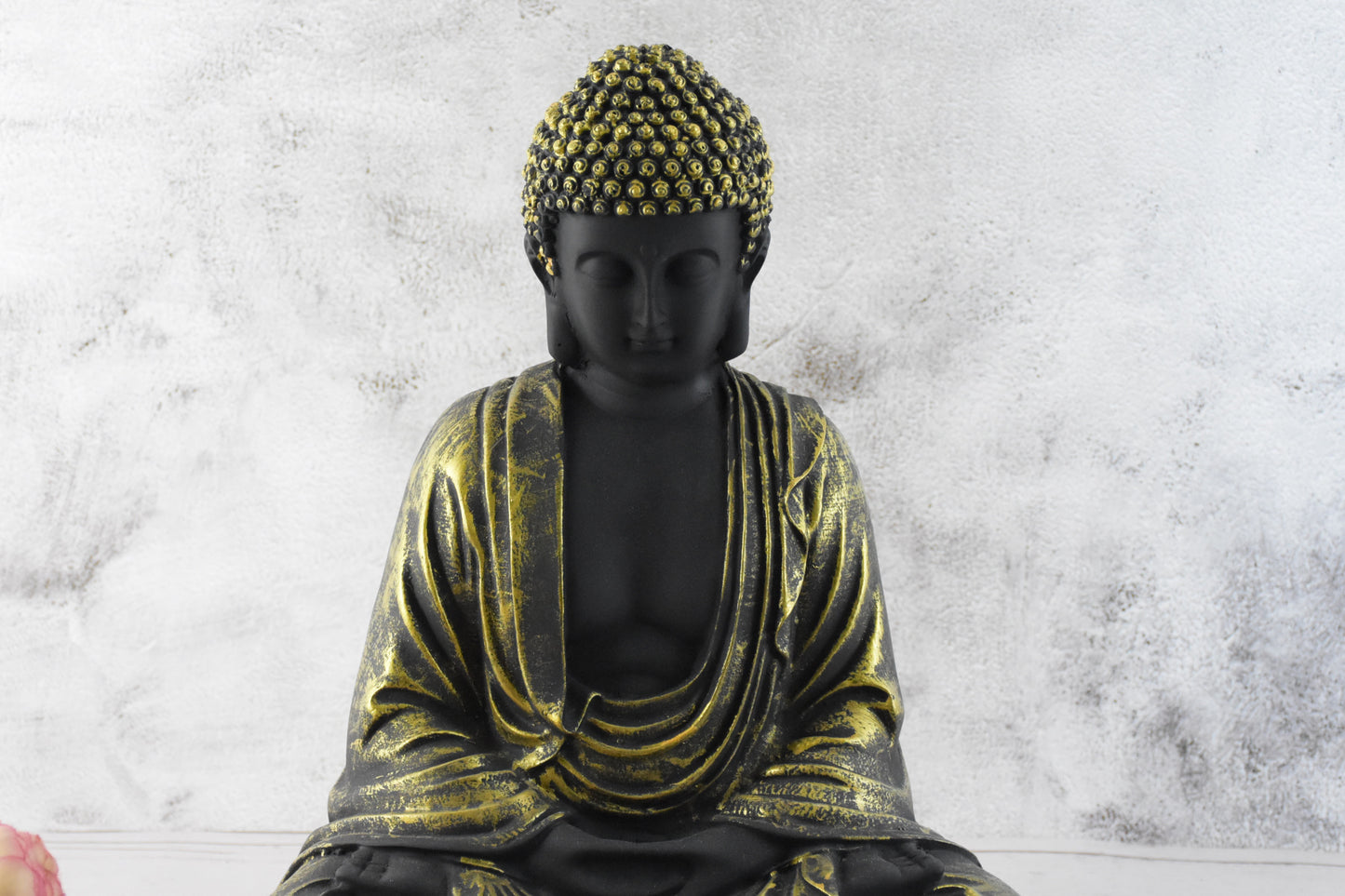 Hand Carved Sitting Buddha -35 CM, Black and Golden