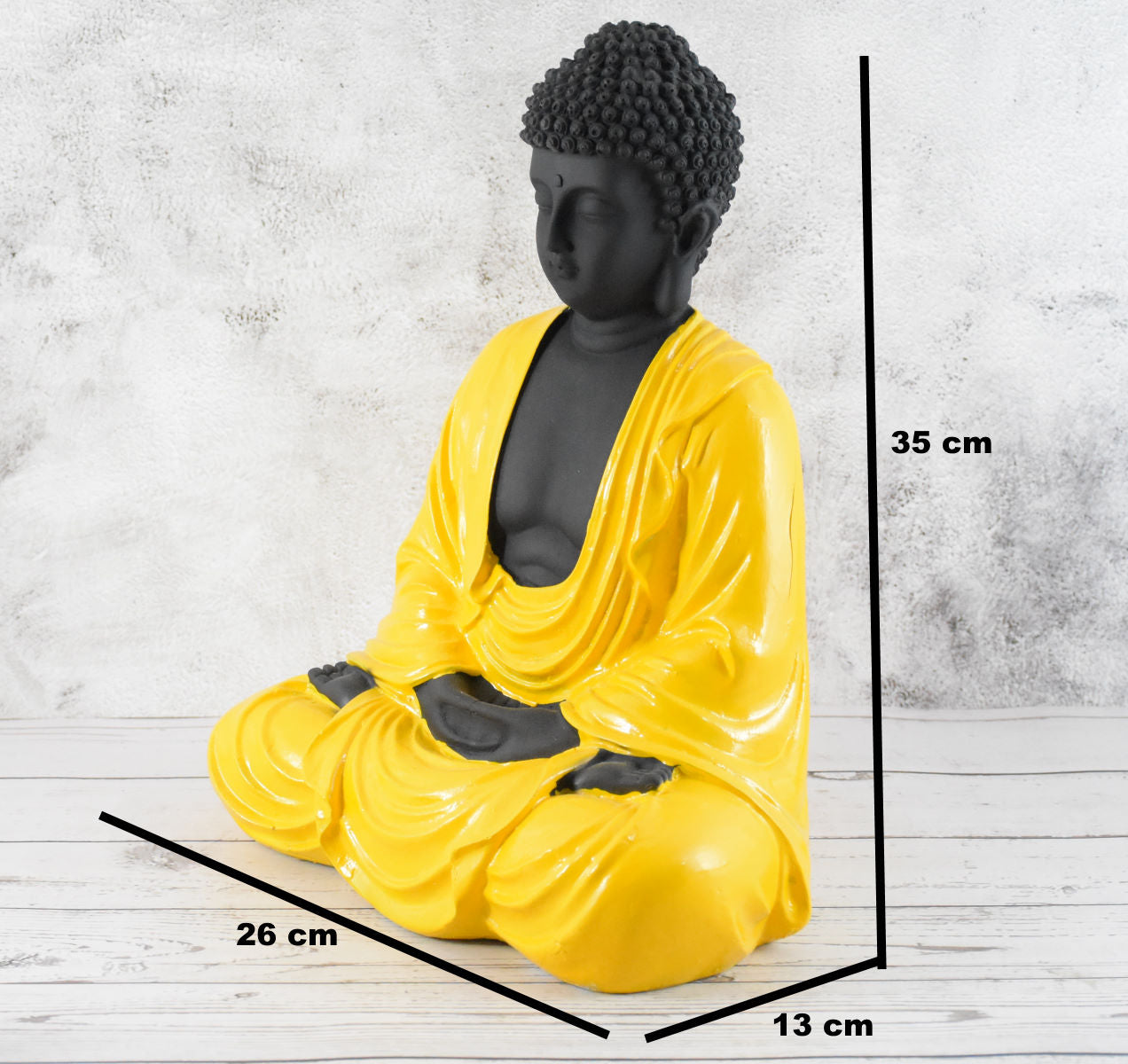 Hand Carved Sitting Buddha -35 CM, Black ,Yellow - Deczo