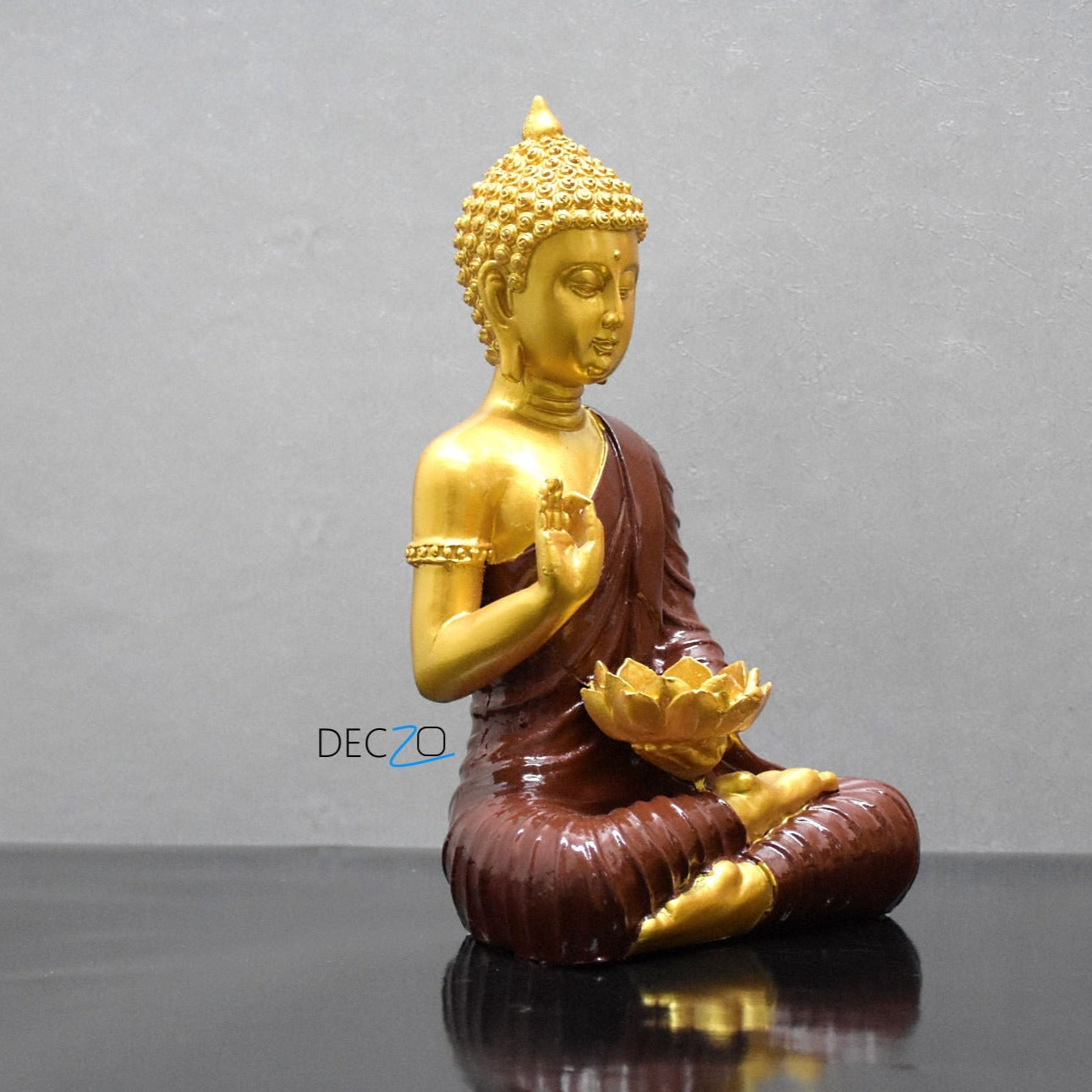 Meditating Buddha with Lotus: Golden & Maroon - Deczo
