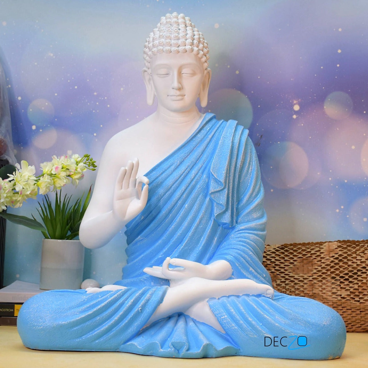 2 Feet Serene Blessing Buddha : Blue White - Deczo