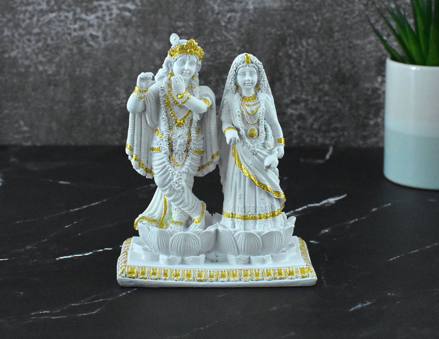 Radha Krishna in Lotus Statue : White - Deczo