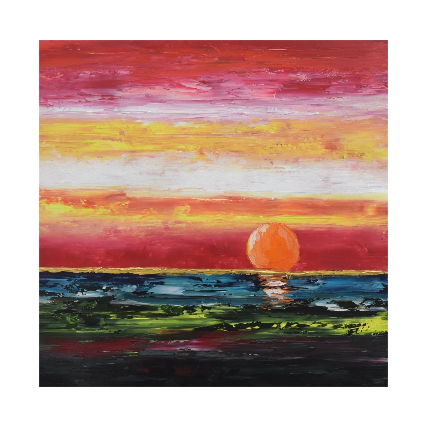 Sinking Under Sea, Acrylic on Canvas, Handmade Wall Painting : 23x23 inches - Deczo