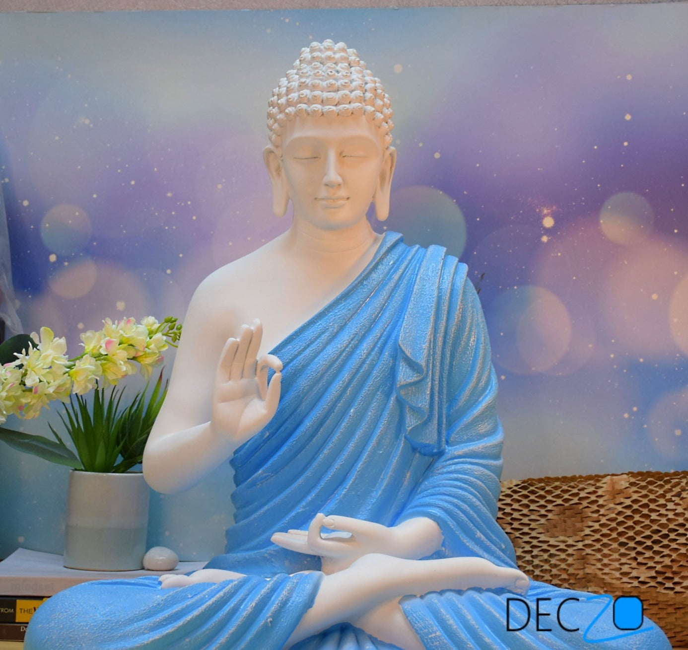 2 Feet Serene Blessing Buddha : Blue White - Deczo