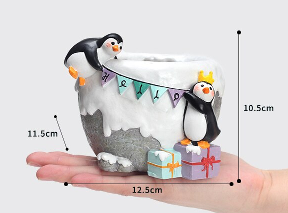 Cartoon Animal Penguins Celebrating Resin Succulent Pot - Deczo