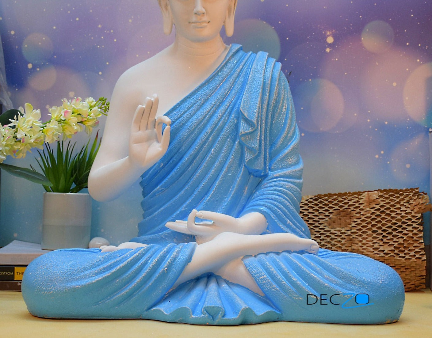 2 Feet Serene Blessing Buddha : Blue White - Deczo