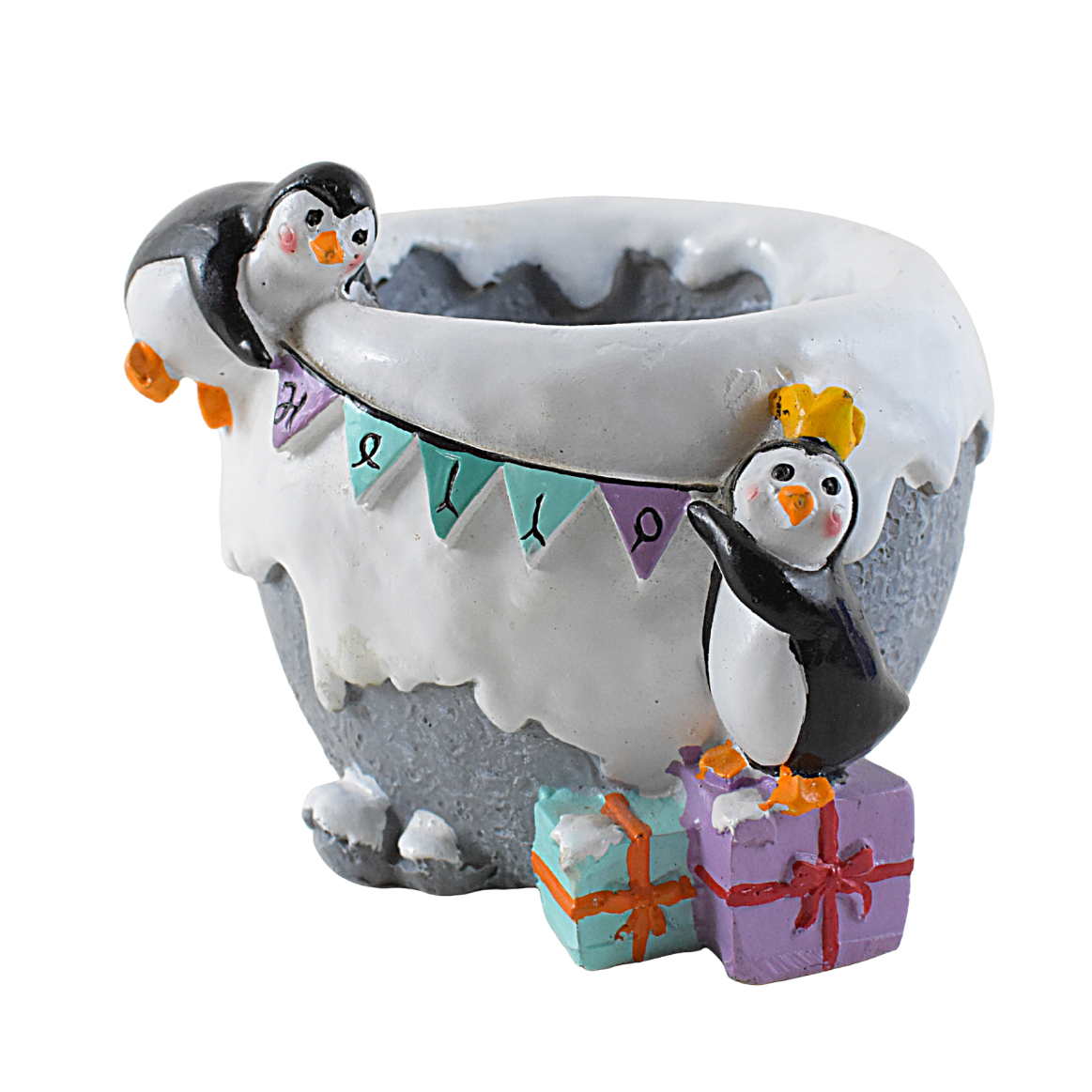 Cartoon Animal Penguins Celebrating Resin Succulent Pot - Deczo
