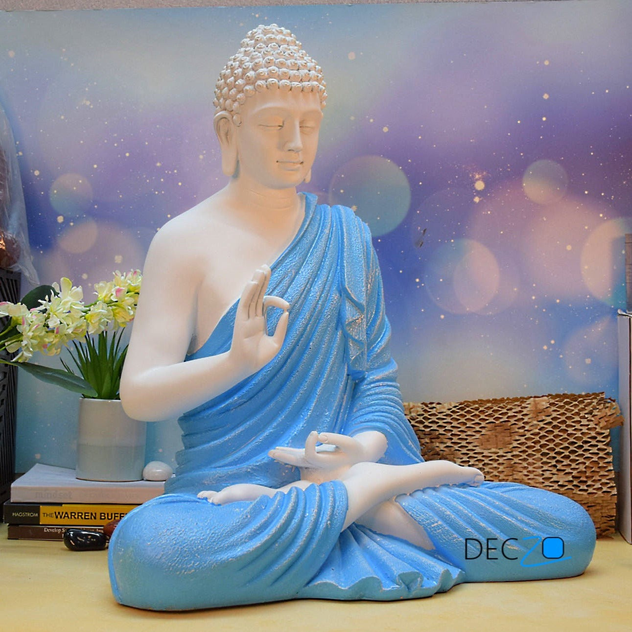 2 Feet Serene Blessing Buddha : Blue White - Deczo