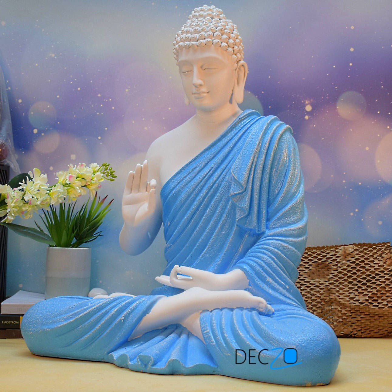 2 Feet Serene Blessing Buddha : Blue White - Deczo