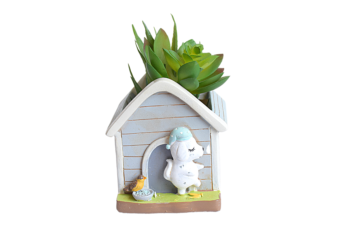 Hut with Puppy and Bird Resin Succulent Pot for Garden,Decor, Kids Room,Gift - Deczo