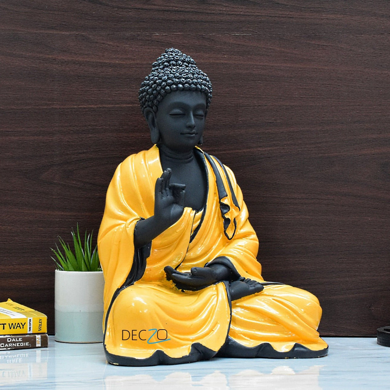 Large Serene Blessing Buddha Statue : Yellow - Deczo