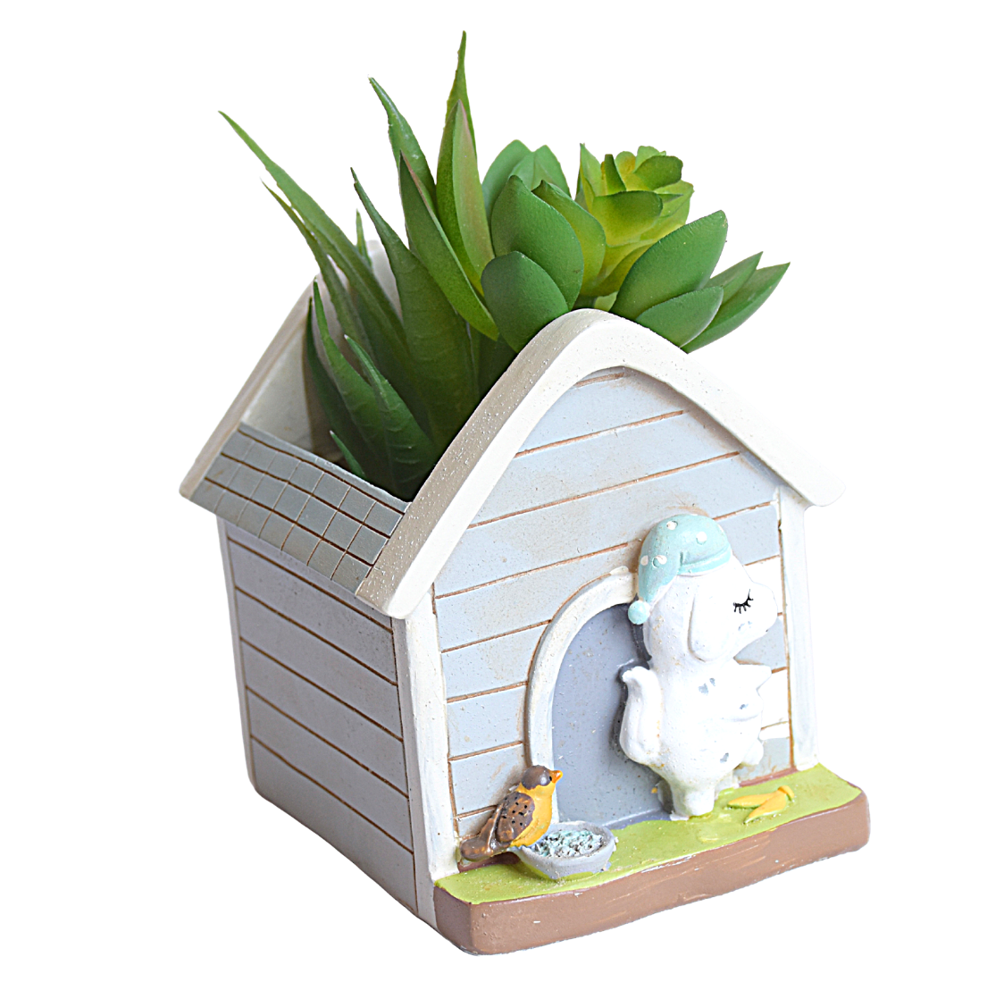 Hut with Puppy and Bird Resin Succulent Pot for Garden,Decor, Kids Room,Gift - Deczo