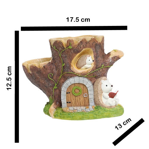 Hedgehog Reading Under Tree-house Resin Succulent Pot - Deczo