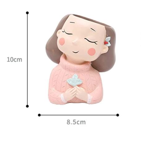 Wishful Nostalgia Girl in Pink Sweater Resin Succulent Pot - Deczo