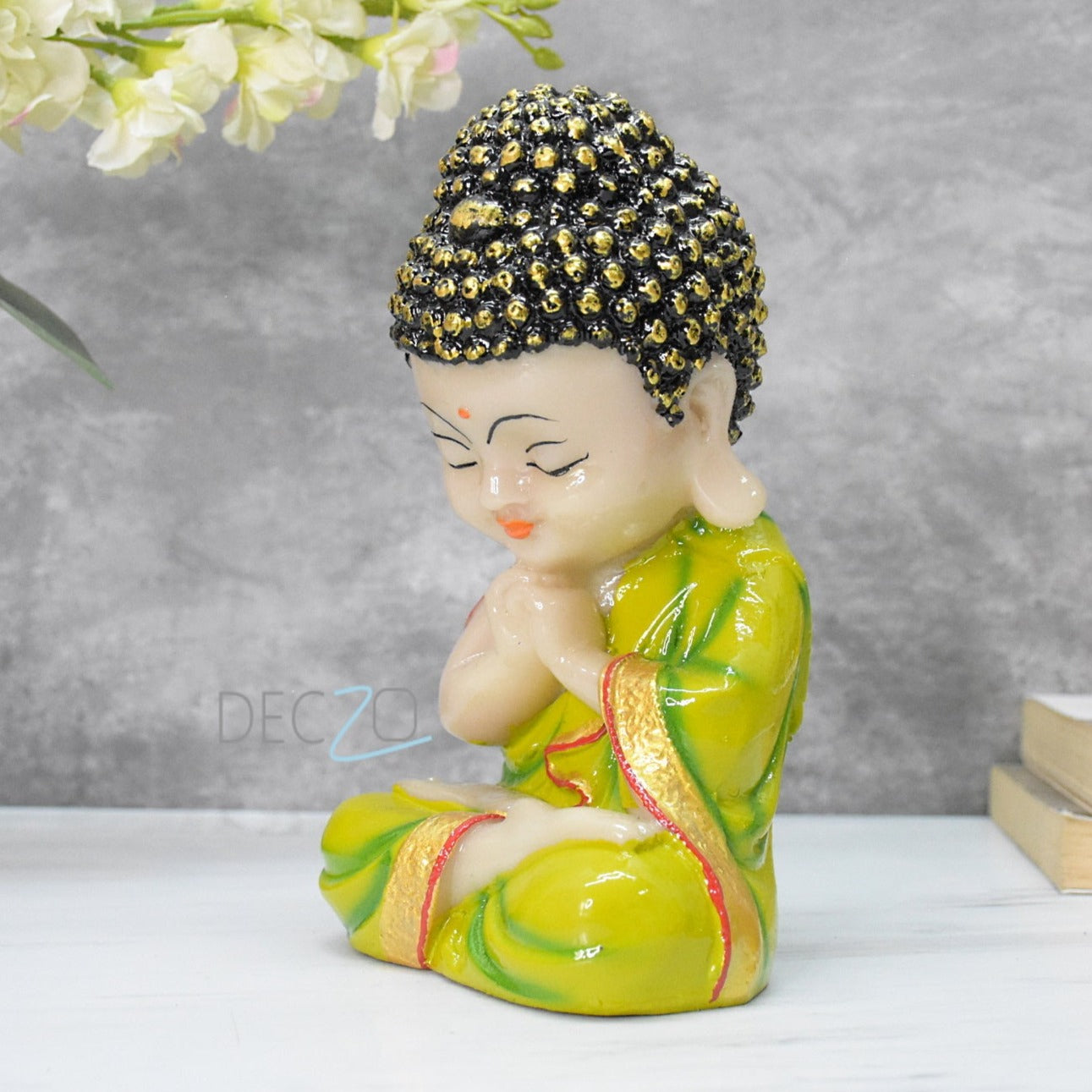 Set of 3 Marbel Buddha in Thinking Position : 19x10x9 CM, Green,Yellow,Red
