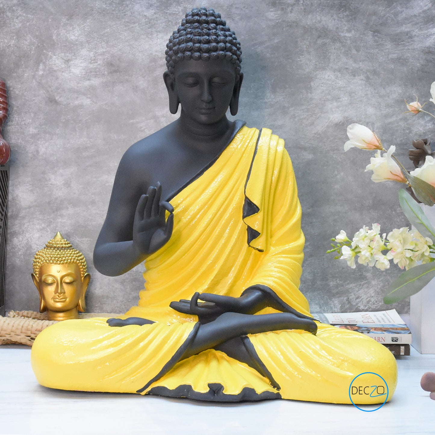 2 Feet Serene Blessing Buddha : Black,Golden Yellow