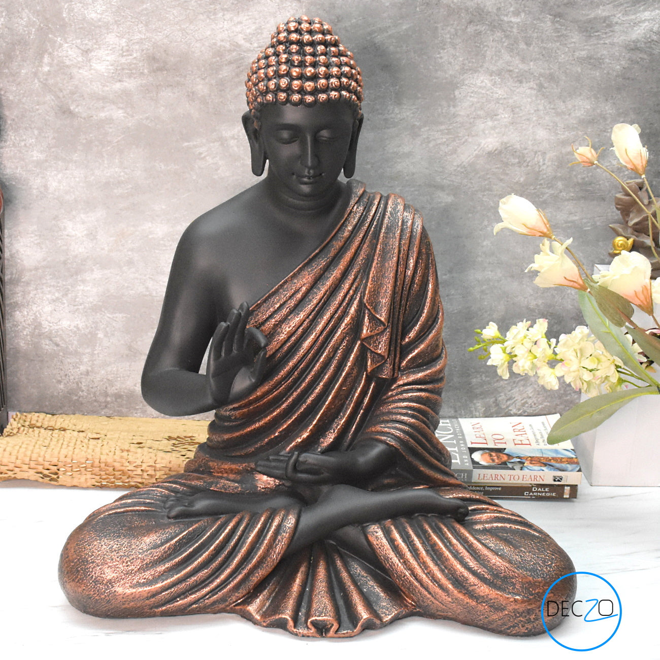 2 Feet Serene Blessing Buddha : Copper & Black