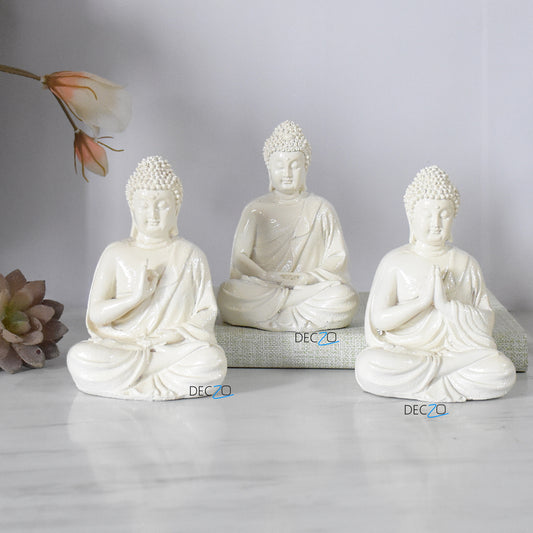 Lord Buddha statue In Three Different Positions : Off-White