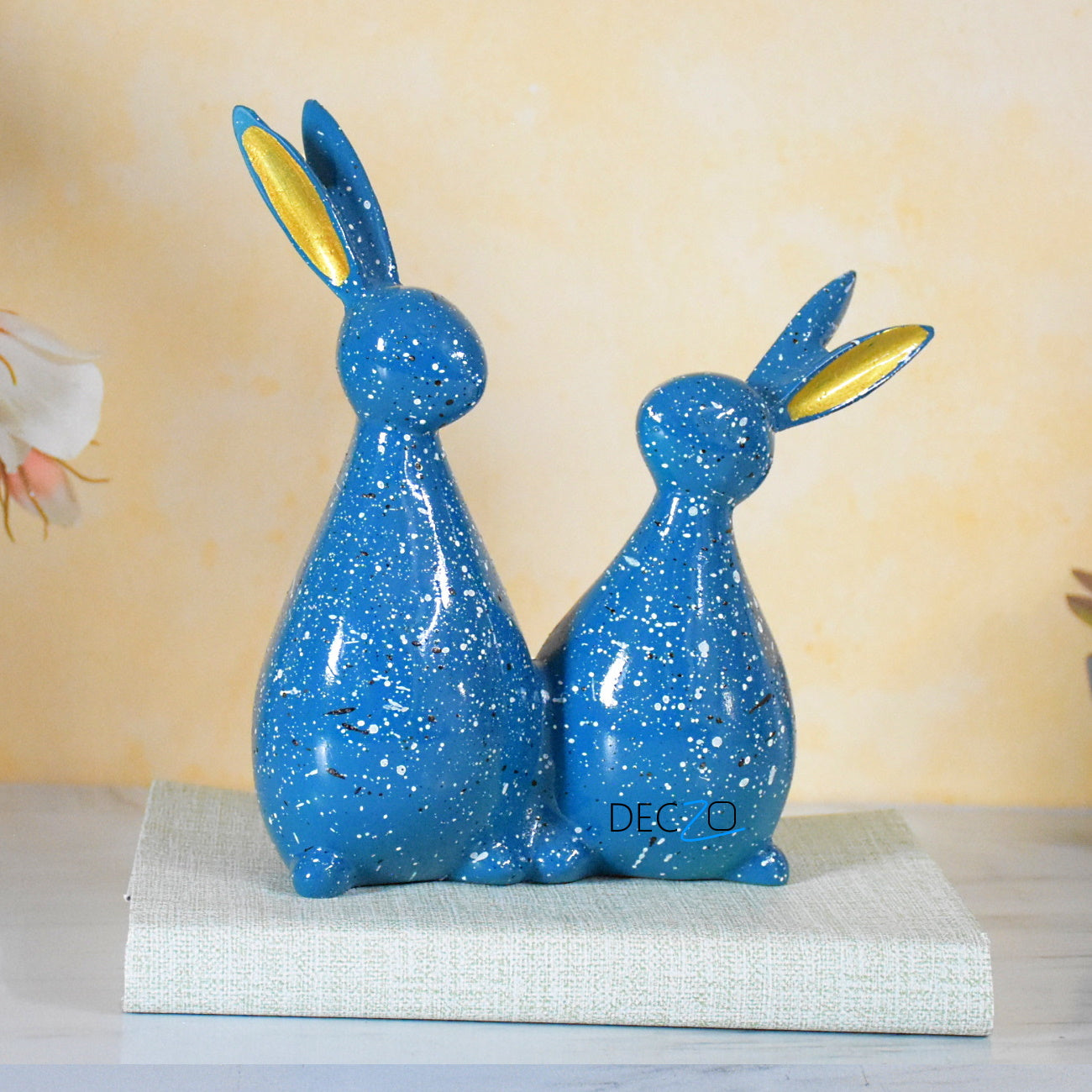 Rabbit Couple Statue - Blue - deczo