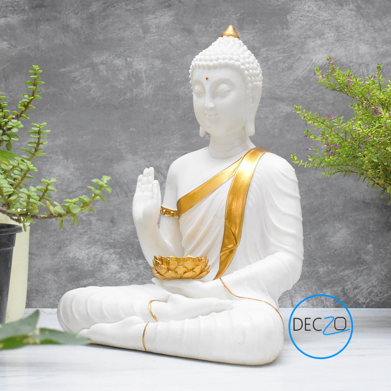 Large  Moksha Buddha Statue: 1.25 Feet, White