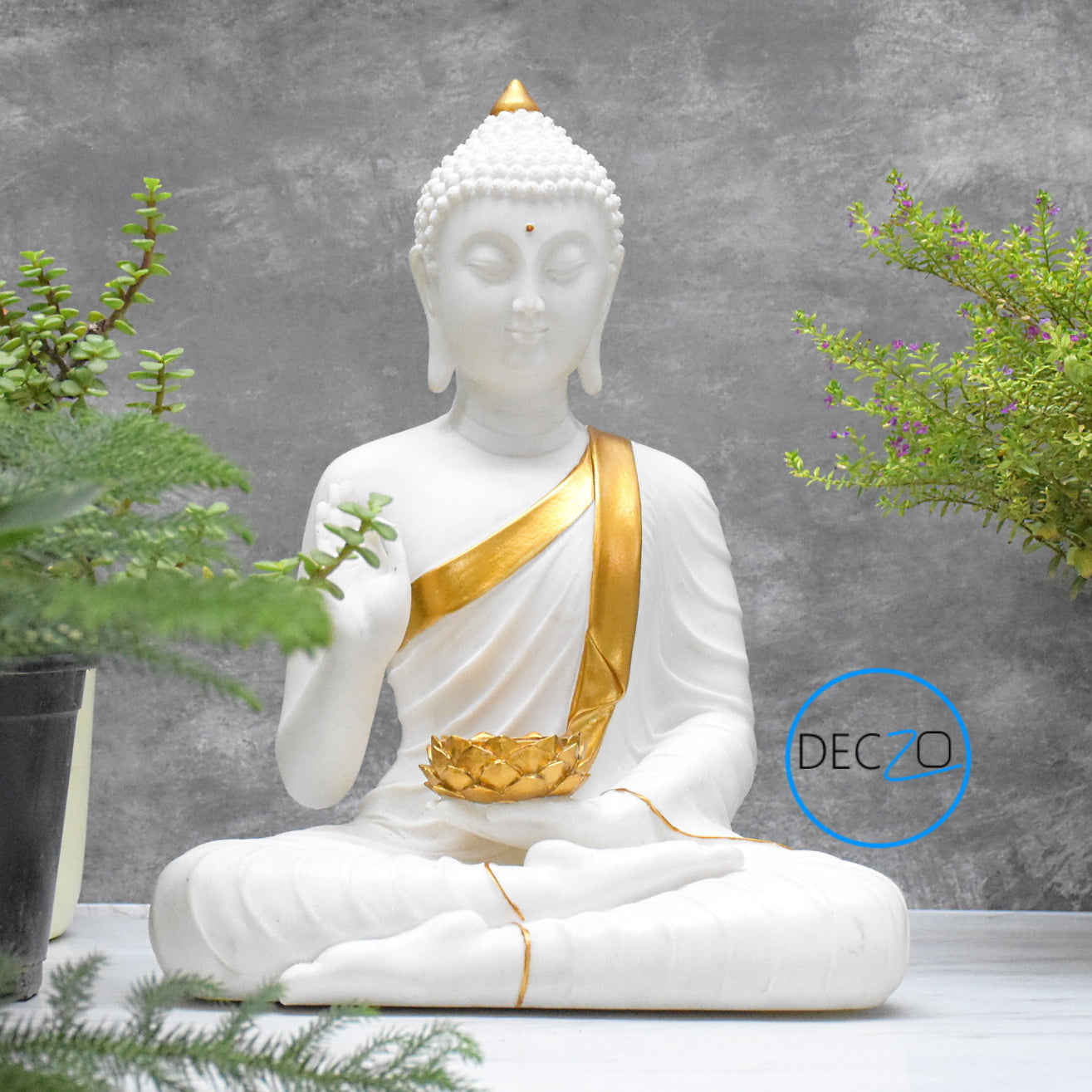 Large  Moksha Buddha Statue: 1.25 Feet, White