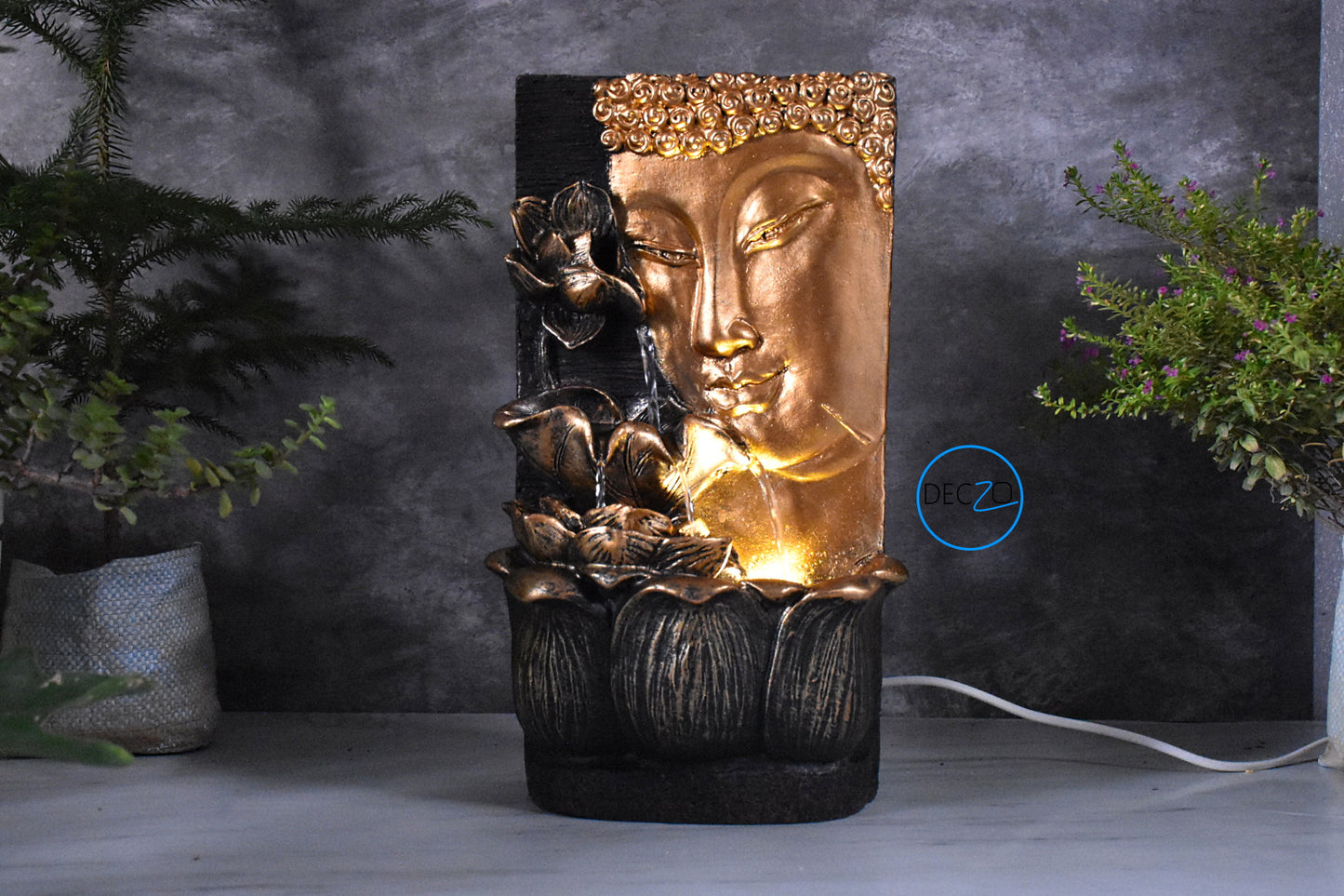 Buddha Face with Lotus Wall and Table Water Fountain : 37 CM, Multicolor - deczo