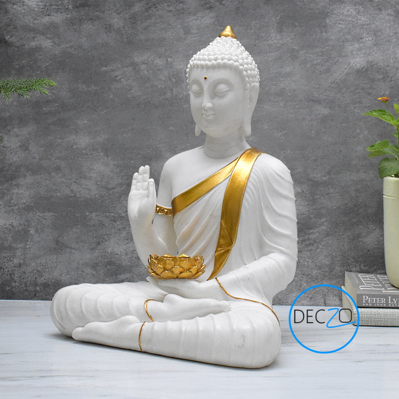 Large  Moksha Buddha Statue: 1.25 Feet, White