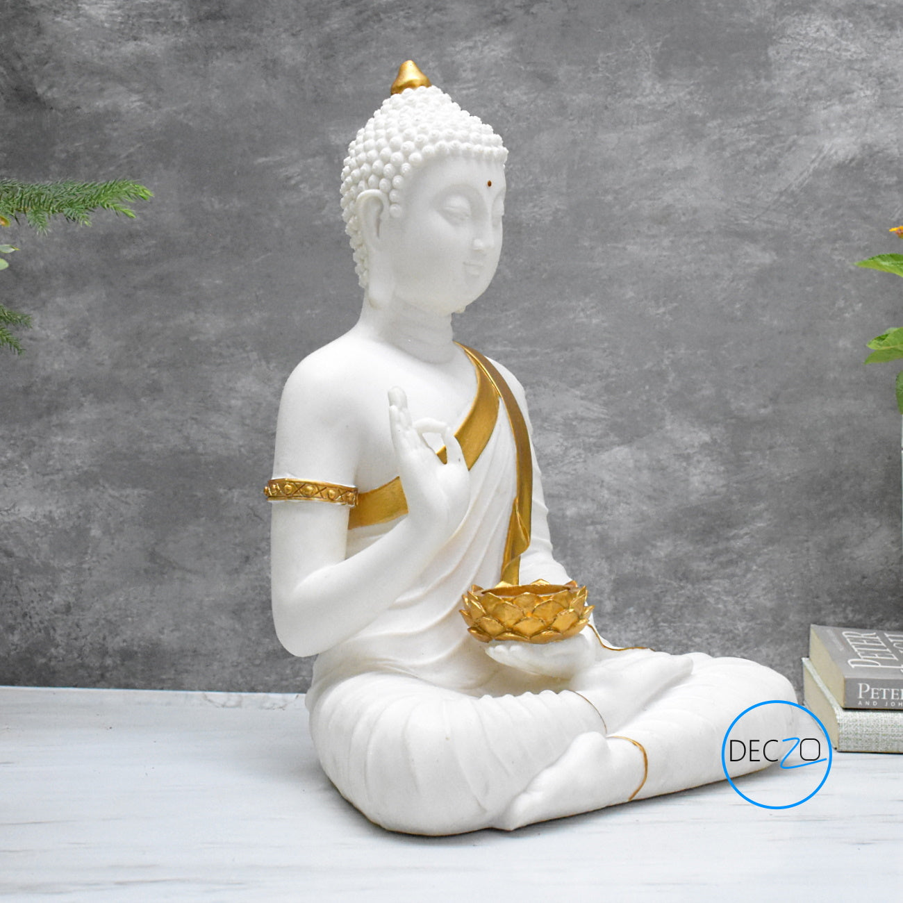 Large  Moksha Buddha Statue: 1.25 Feet, White